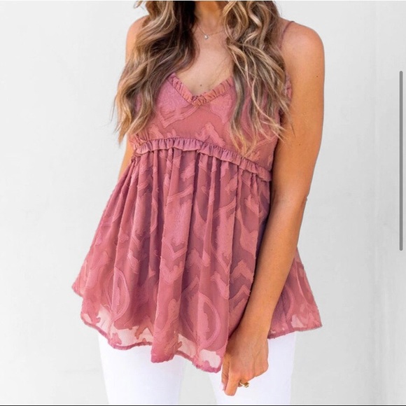 Stunning dusty rose chiffon overlay women’s feminine romantic cute top - Picture 2 of 5